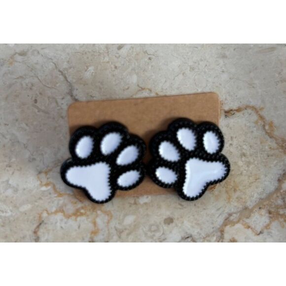 Paw Print Earrings Set With Purple & White Studs & Dangle Glitter - Picture 6 of 6